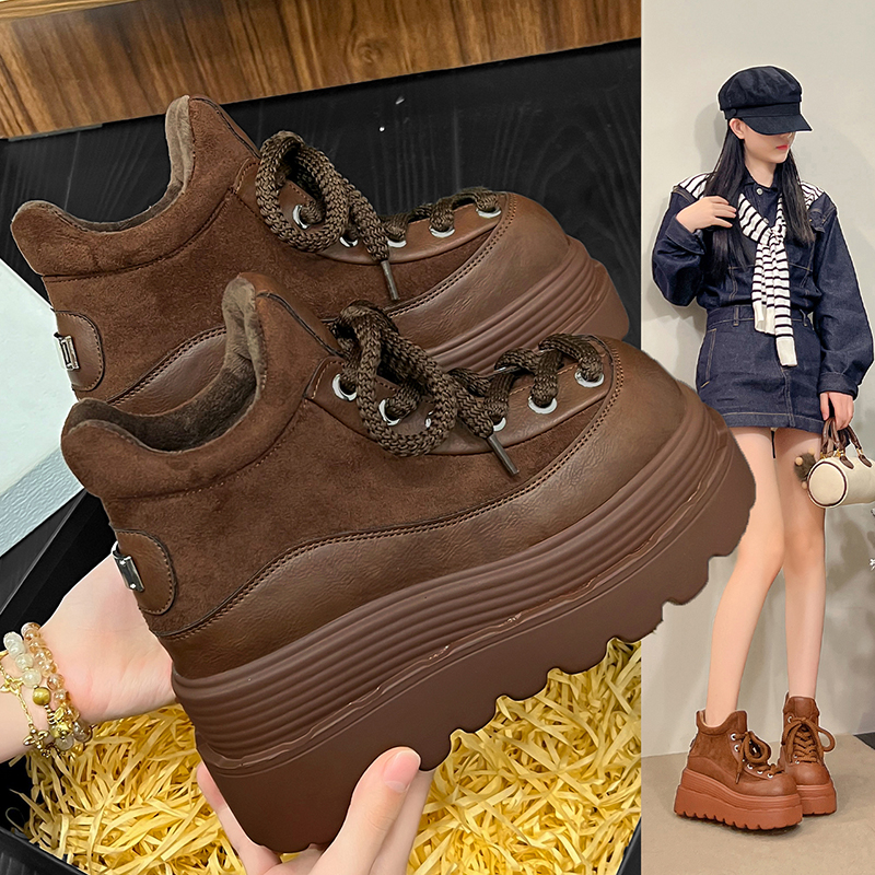 加绒勃肯鞋8cm内增高女鞋2025新款爆款冬季厚底松糕小个子乐福鞋