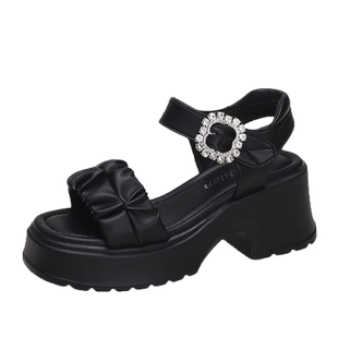 高跟凉鞋女粗跟配裙子2025新款夏季仙女风坡跟厚底松糕露趾罗马鞋