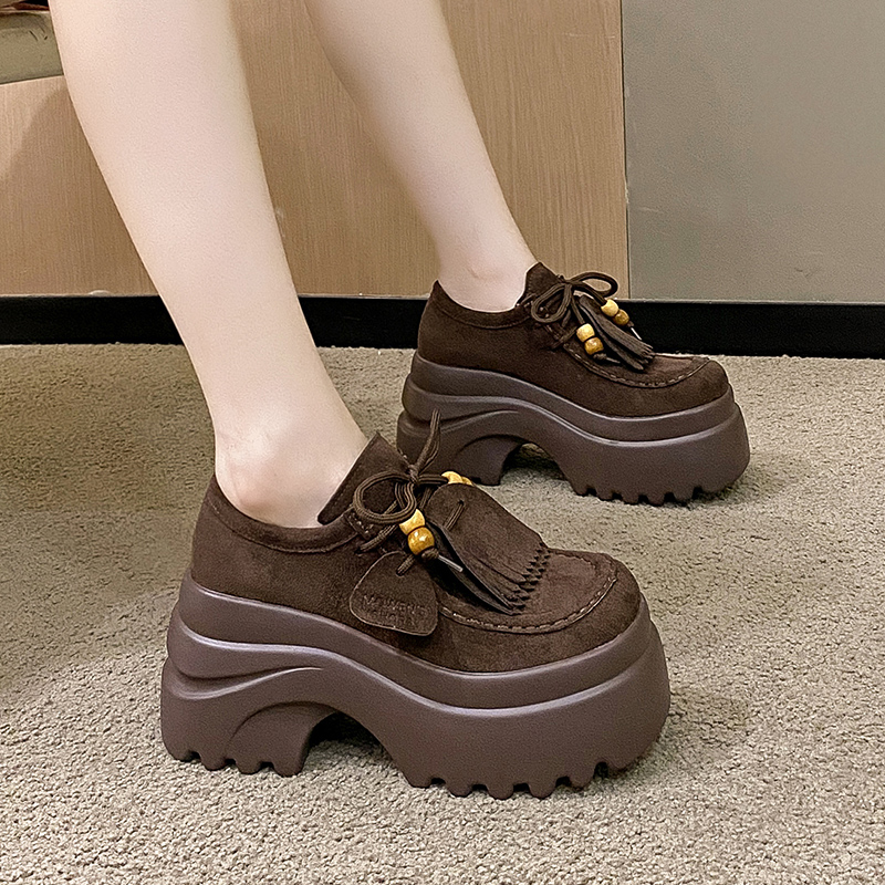 松糕厚底单鞋女2025新款秋季百搭流苏复古乐福鞋增高英伦风小皮鞋