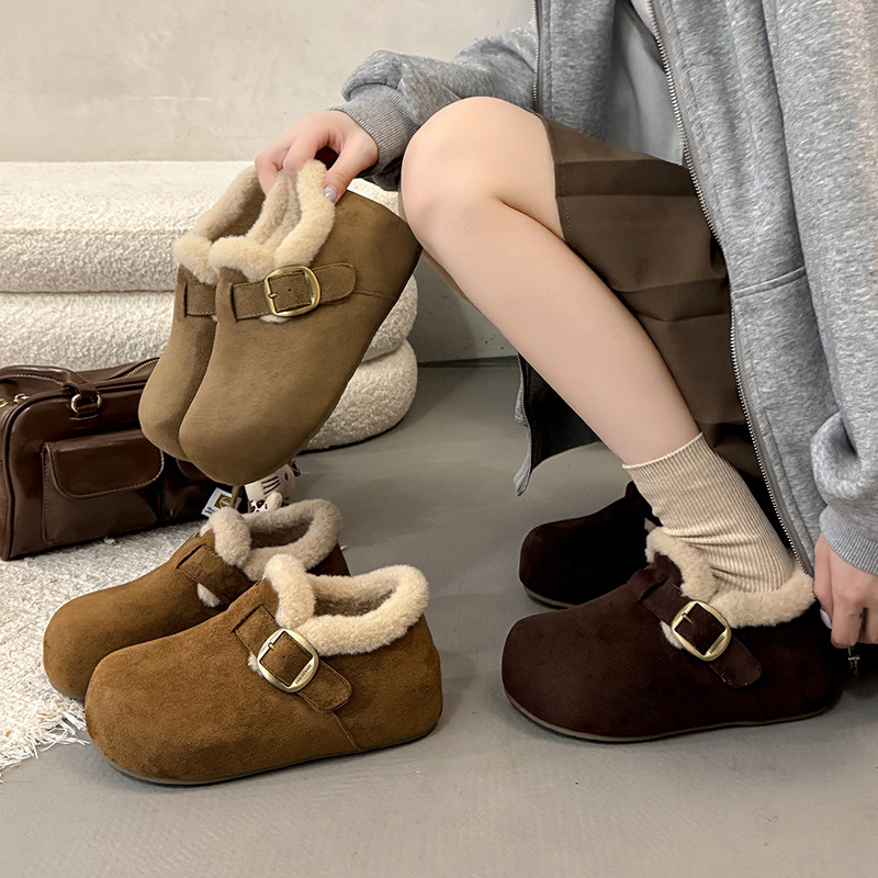 加绒勃肯鞋厚底内增高女2025新款冬季全包保暖棉鞋一脚蹬雪地靴爆