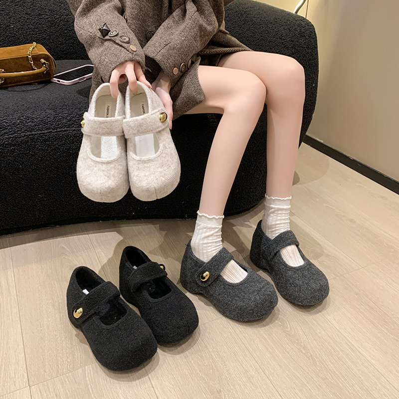 7CM内增高温柔圆头玛丽珍毛毛鞋女2025秋冬季晚风加绒棉勃肯鞋子