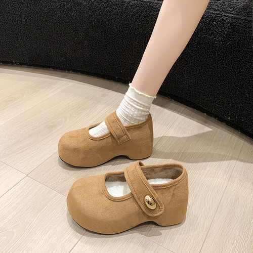 厚底内增高加绒玛丽珍毛毛鞋女2025冬新款复古保暖增高博肯棉单鞋