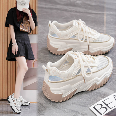 厚底老爹鞋女鞋夏季薄款新款今年爆款增高白色百搭休闲透气鞋
