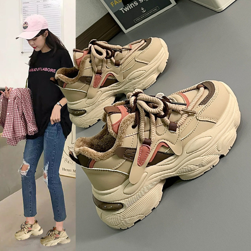 加绒老爹鞋女鞋冬季新款时尚学生百搭运动鞋女款厚底ins潮鞋