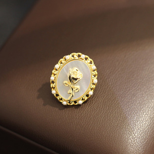 法式复古小众天然贝母玫瑰花环领针小巧百搭刺马针固定扣衣服胸针