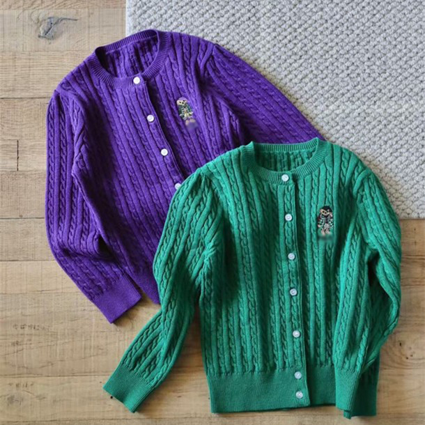 25春夏新  儿童R*L两色绞花开衫毛衣外套男女童女孩宝宝针织开衫