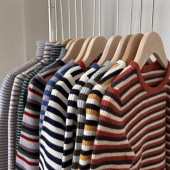 24秋冬新款 毛衣 男女童宝宝柔软美利奴羊毛条纹系列针织上衣打底衫