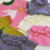 春夏mp系列同款 T恤 有机棉男女童宝宝超柔软领结＆花边娃娃领短袖