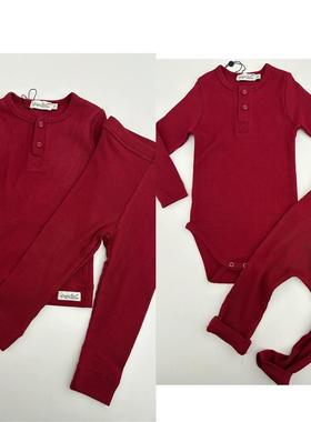 24定制mar新色梅洛红莫代尔棉螺纹婴幼儿男女儿童宝宝上衣打底裤