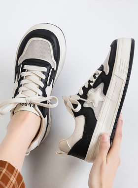 人本透气小白鞋子20242年新款女鞋夏季厚底板鞋小众网面女鞋ins潮