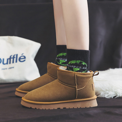 人本女款厚底加绒增高雪地靴