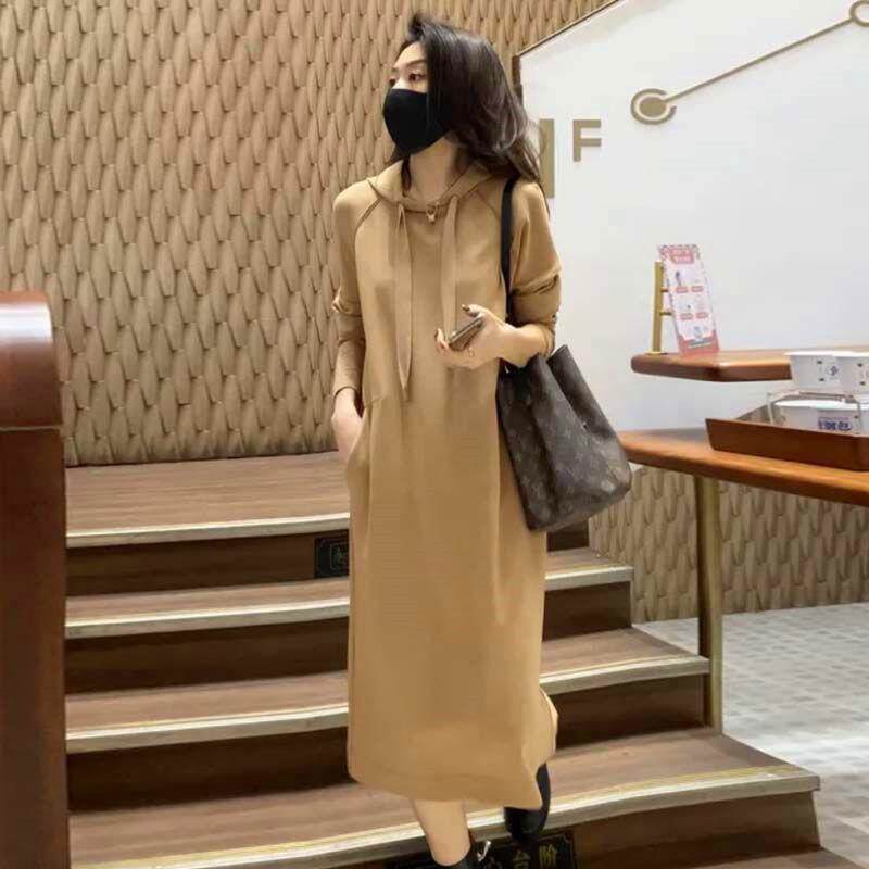 连衣裙秋冬新款连帽卫衣裙长款过膝大码加厚韩版宽松显瘦连衣裙潮