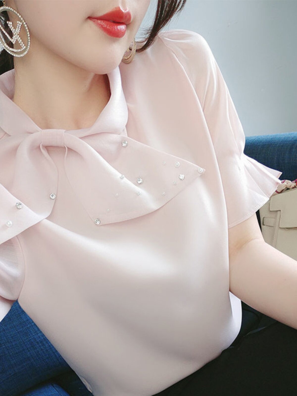 SHORT SLEEVE CHIFFON SHIRT WOMENS SUMMER DRESS 2024 NEW PLUS SIZE FAT MM TOP FASHION SHIRT HIGH-END FOREIGN STYLE SHIRT