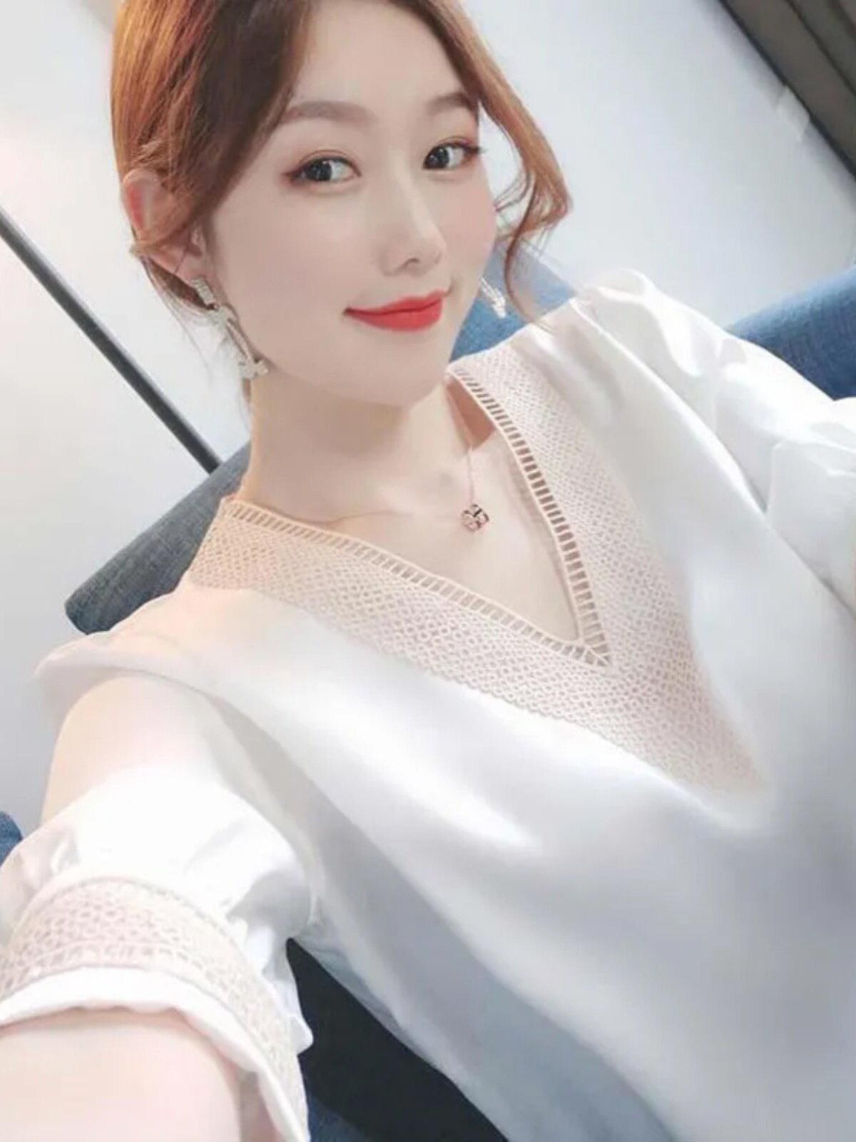 CHIFFON SHIRT WOMENS SUMMER DRESS 2024 NEW FASHION SHIRT HIGH-END FOREIGN STYLE SHIRT PLUS SIZE SHORT SLEEVE V-NECK TOP