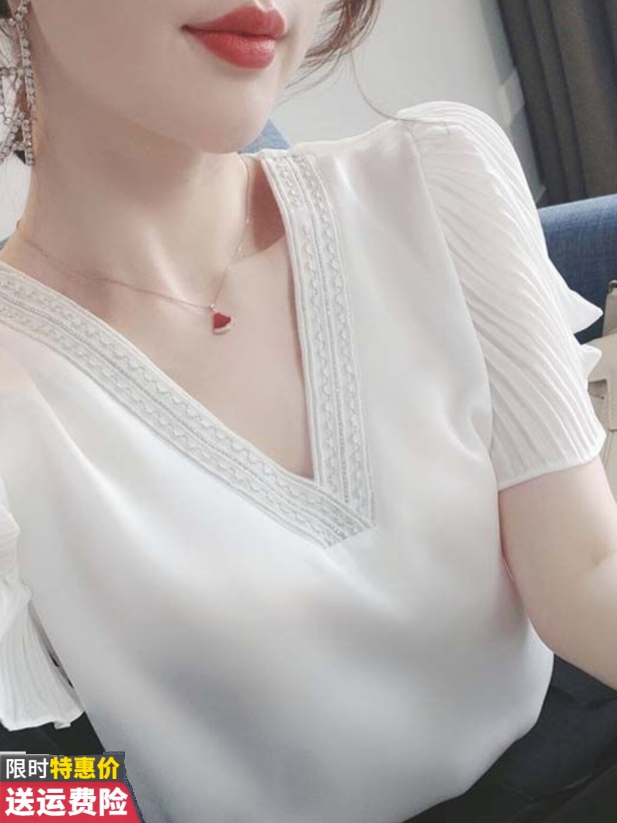 SUMMER CHIFFON SHIRT WOMENS SHORT SLEEVE 2024 NEW FASHION SHIRT LOOSE LARGE SIZE FAT MM FOREIGN SHIRT WHITE TOP