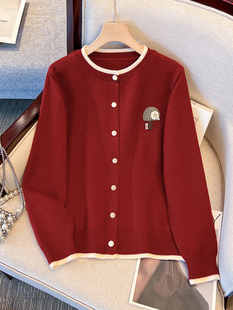 红色毛衣可外穿内搭女秋冬2025新款今年流行爆款加厚针织开衫外套