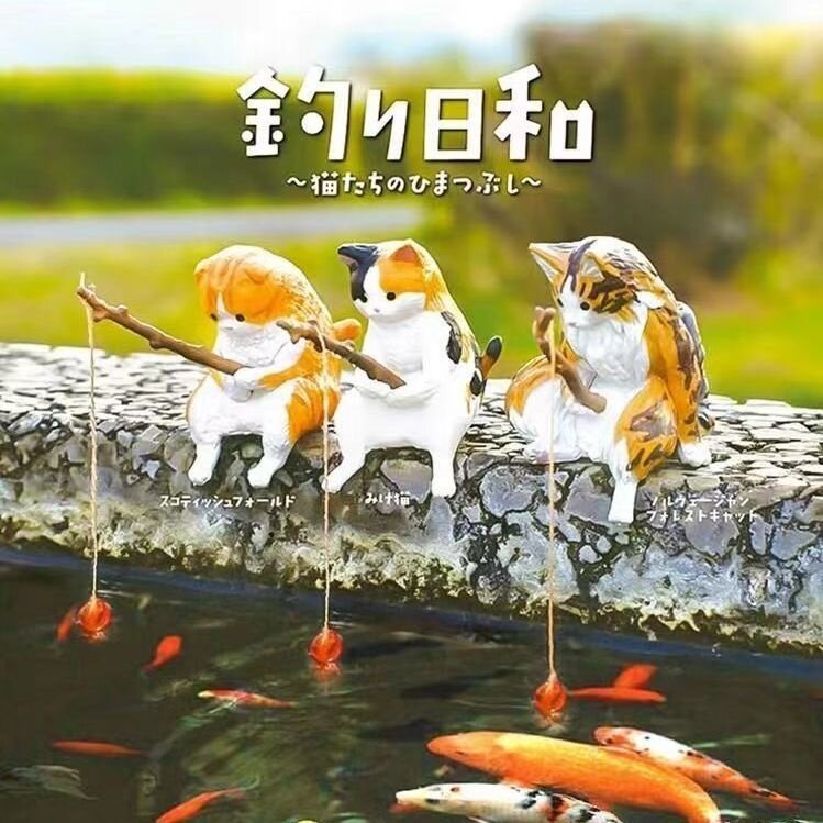 鱼缸钓鱼猫悬挂创意造景摆件办公室摆件钓鱼好天气迷你装饰微景观