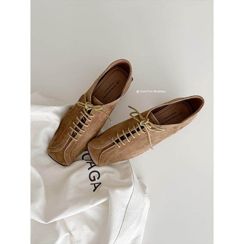 AoAoTwo磨砂羊皮拼接系带时尚大气百搭舒适方头韩系单鞋平底鞋,女鞋,浅口单鞋,淘宝优惠券,粉丝福利购,淘宝优惠卷