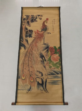 古玩字画花鸟四鹤办公室挂画中堂画牡丹九鱼卷轴新中式