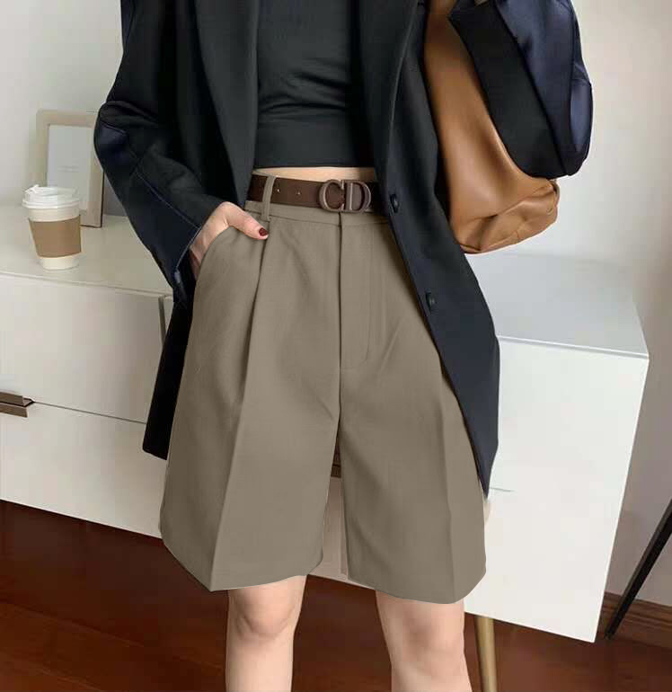 五分裤女直筒港味2020夏季韩版宽松五分黑色西装裤休闲阔腿中裤潮