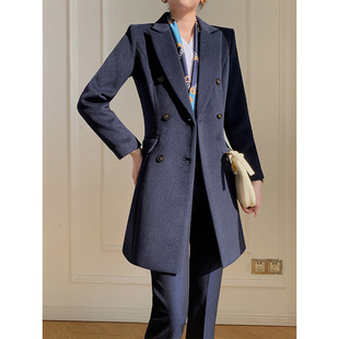 羊毛职业毛呢大衣女冬加厚修身收腰中长款商务通勤职业装呢子西装