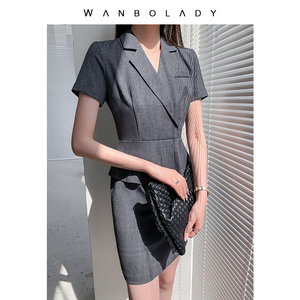 法式假两件连衣裙女夏季大码洋气短袖不规则包臀裙小香风妈妈正装