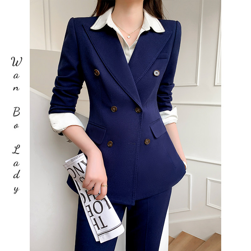 藏蓝色西装套装女2026新款春气质高级感小个子西服两件套职业正装