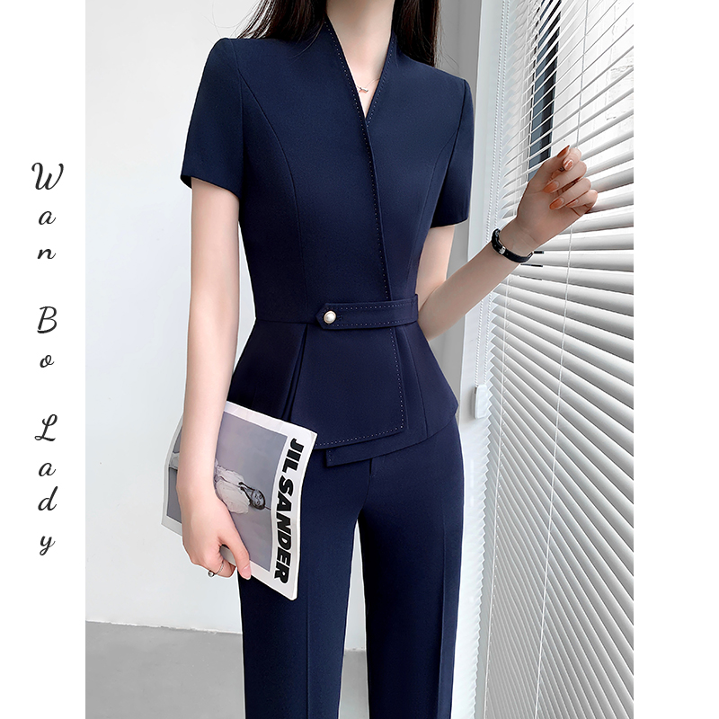 高级感西装套装女夏季薄款气质女神范短袖西服九分裤主持人两件套