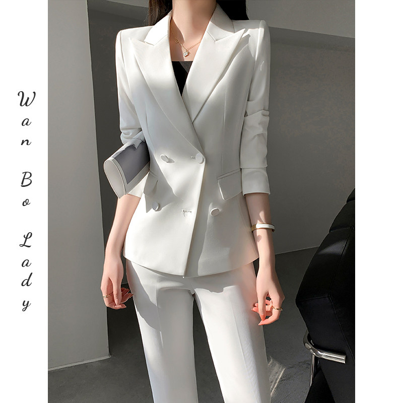 白色西装套装女春秋时尚气质职业装坠感通勤御姐风高级炸街两件套