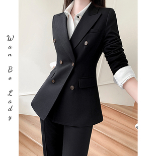 黑色秋季主持人西装套装女新款气质时尚高端美容院珠宝店职业女装