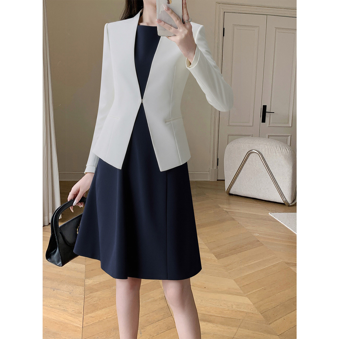 高知分子职业套装女白色西装两件套气质通勤工作服面试正装套装裙