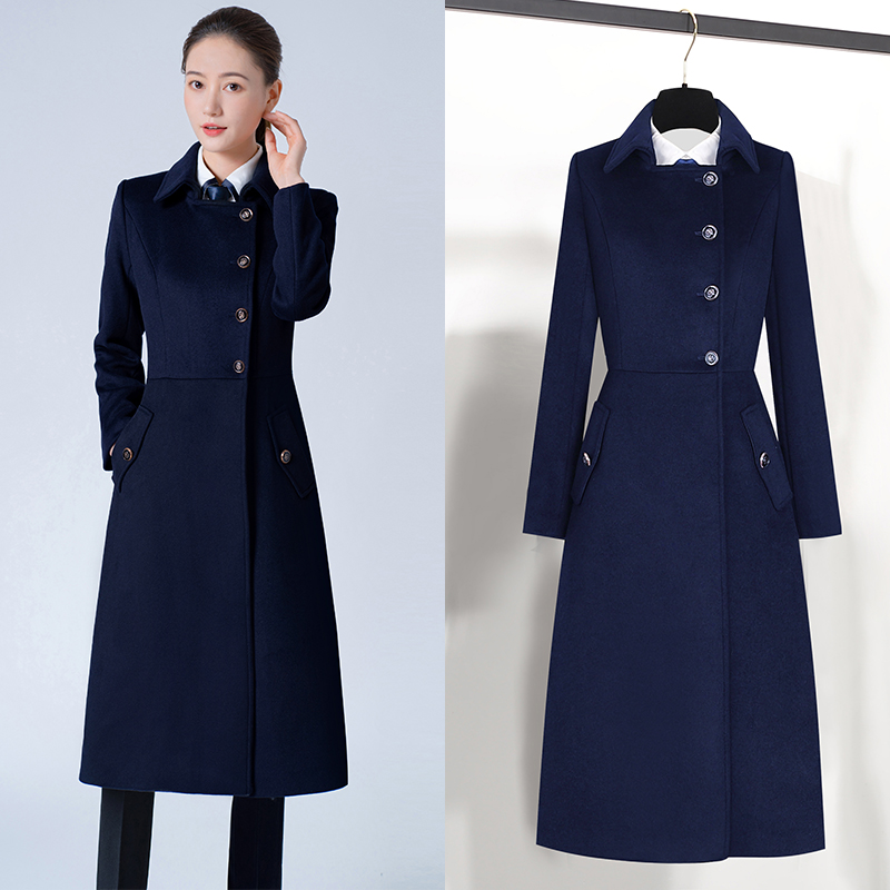 显白职业毛呢大衣女冬季中长款餐饮酒店大堂迎宾制服售楼部工作服