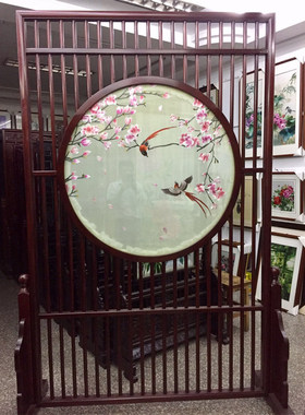苏绣手工刺绣双面绣红木现代中式屏风大堂客厅隔断玄关画芯100CM
