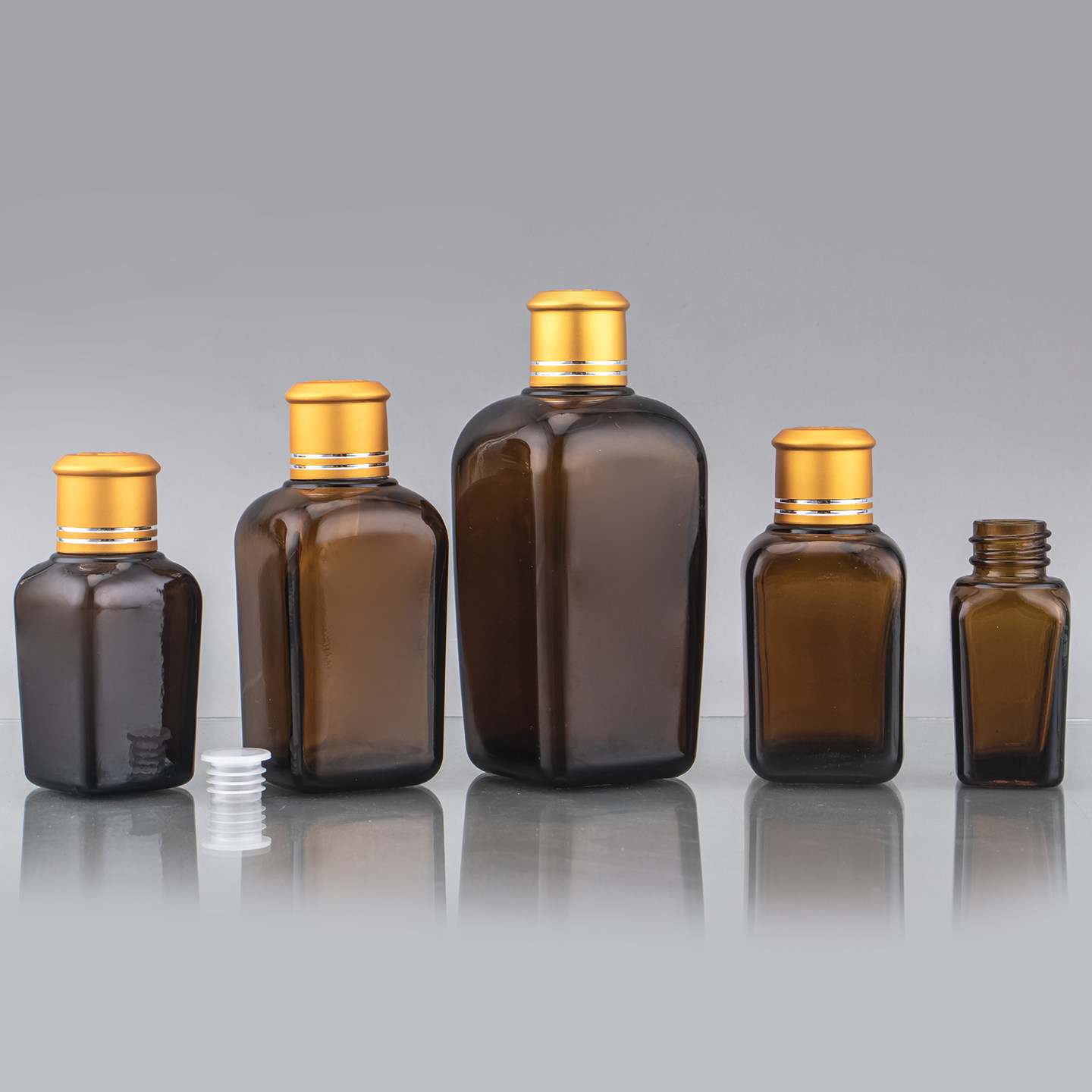 玻璃瓶茶色方形分装空瓶棕色20ml精油瓶化妆品避光金盖30ml小瓶子