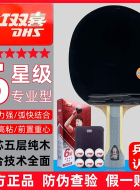 红双喜 H6002六星6星级乒乓球拍技术专业攻击型横拍直拍H6006单拍