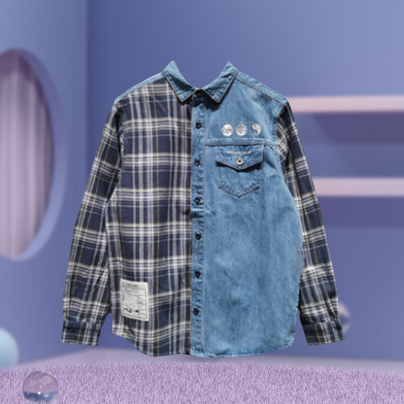 李宁正品外套新款男子时尚潮流牛仔翻领拼色宽松休闲衬衫ASHR087