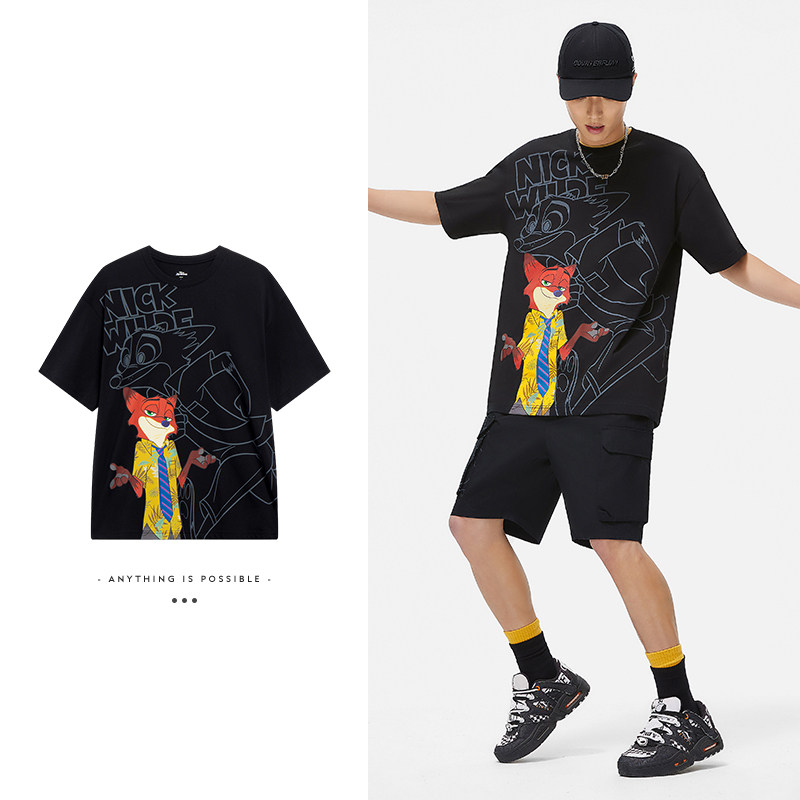 中国李宁短袖男女款疯狂动物城联名系列宽松运动t恤AHST271