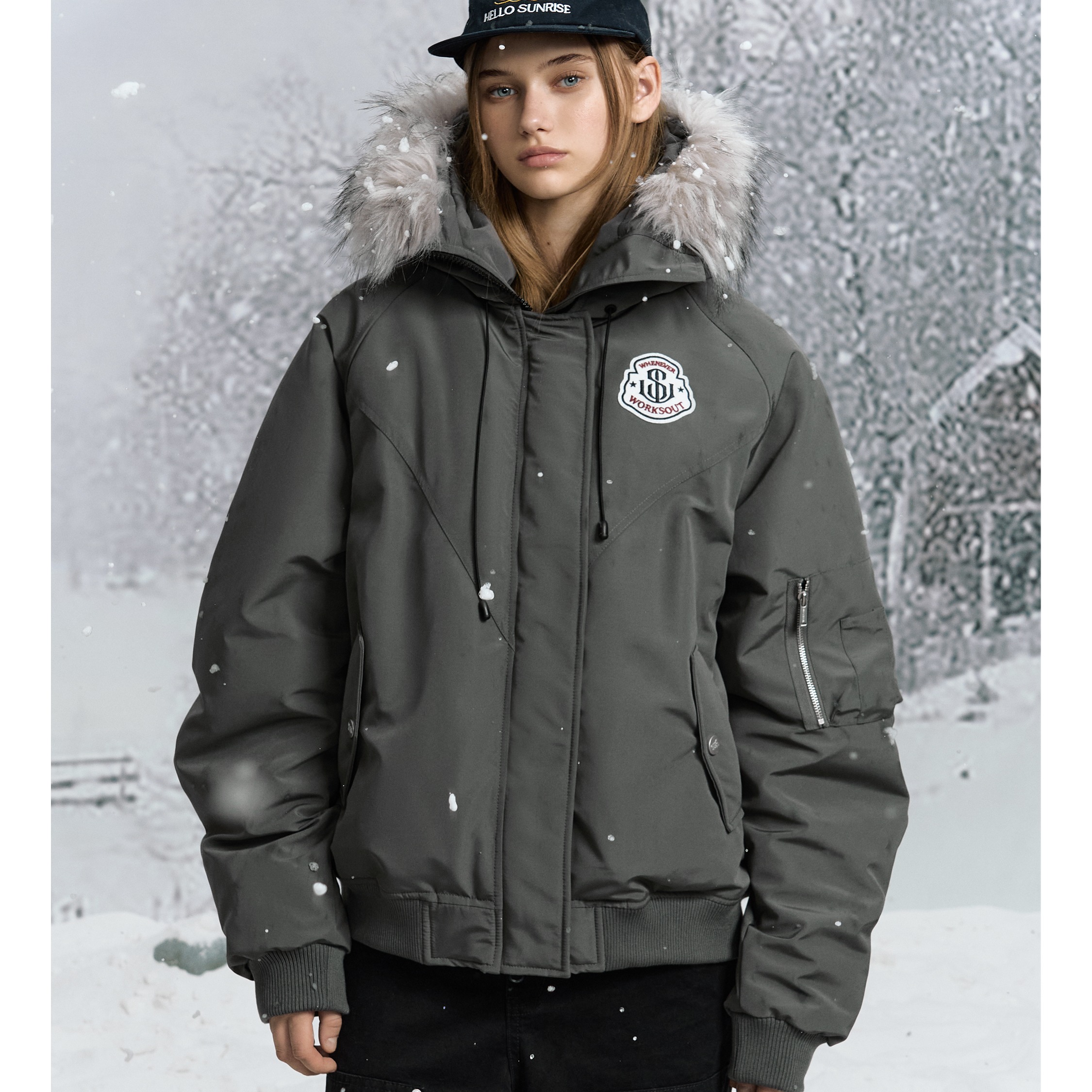 黄子弘凡同款NICEBAD原WORKSOUT连帽毛领派克羽绒棉服复古保暖