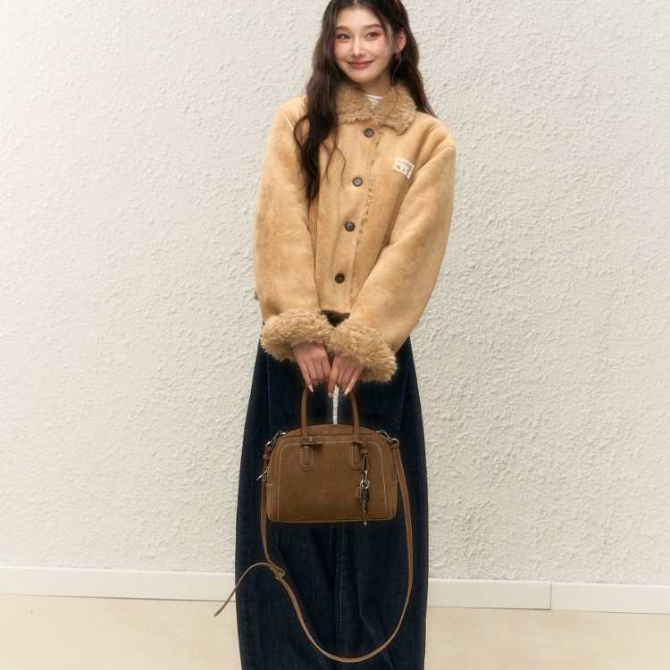 ELEVEN SLEEP秋冬皮毛一体外套女韩系通勤麂皮绒保暖加厚短款上衣