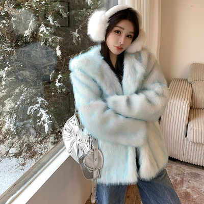 实拍 韩版新款渐变仿狐狸毛皮草外套女加厚保暖环保毛毛上衣小众