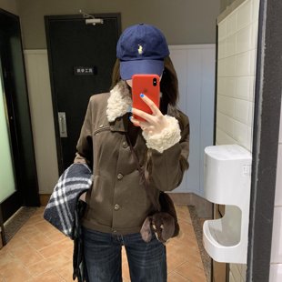 已出货 棕色复古收腰显瘦加厚夹棉上衣 韩系毛领夹克外套2025新款