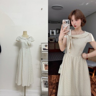 蕾英俊海盐苏打夏季 清新少女波点蝴蝶结兔耳朵连衣裙JF6321 法式