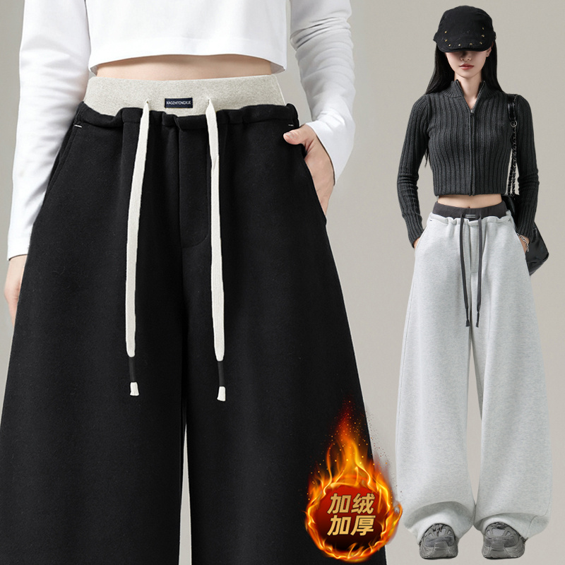 运动裤女秋冬2025新款香蕉镰刀裤窄版垂感弯刀裤阔腿裤休闲卫裤子