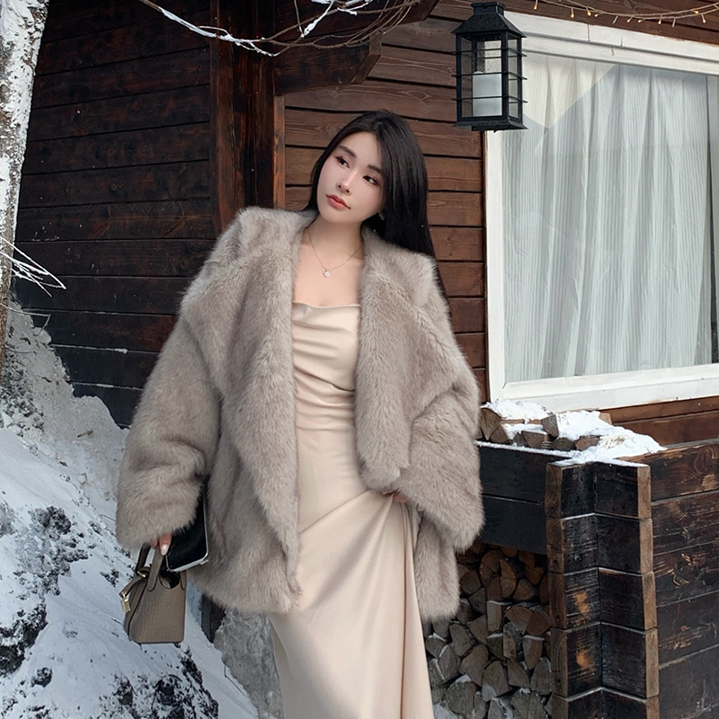实拍冬季新款加厚仿狐狸毛皮毛气质中长款环保染毛尖皮草外套大衣