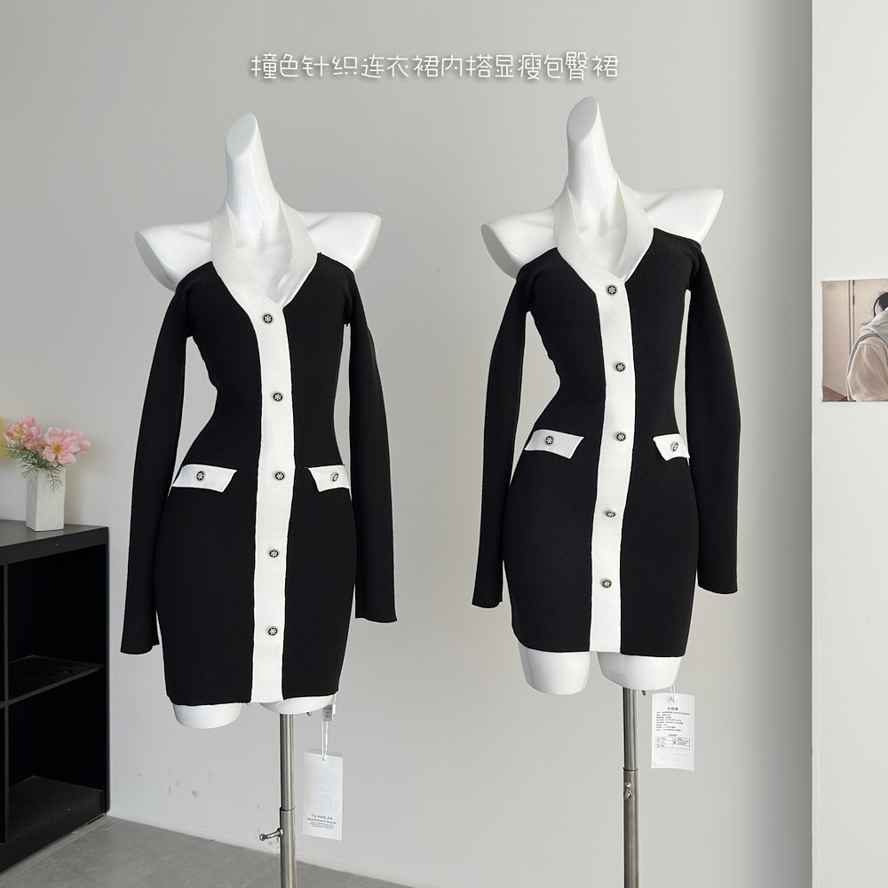 你家辣辣halo lala魅魔速成班撞色针织连衣裙内搭显瘦包臀裙