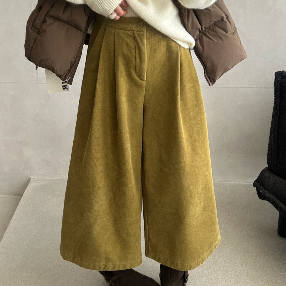 实物图已更新 加绒灯芯绒裤子冬季新款韩版休闲高腰显瘦阔腿裤女