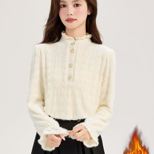 秋冬气质内搭打底小衫 衬衫 上衣 加绒加厚长袖 已出货木耳立领蕾丝衫