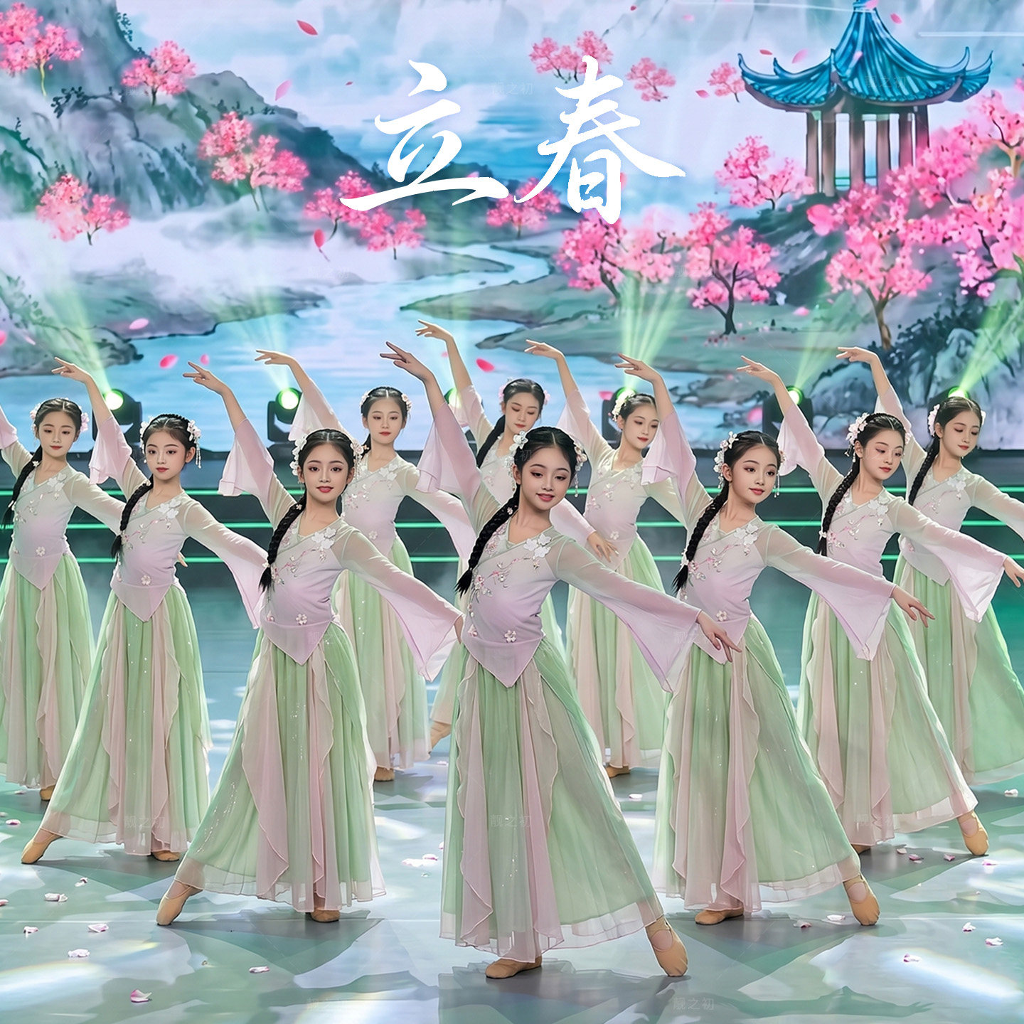 立春咏春烟雨江南古典舞舞蹈服装演出服儿童中国舞女童练功表演 - 实物图