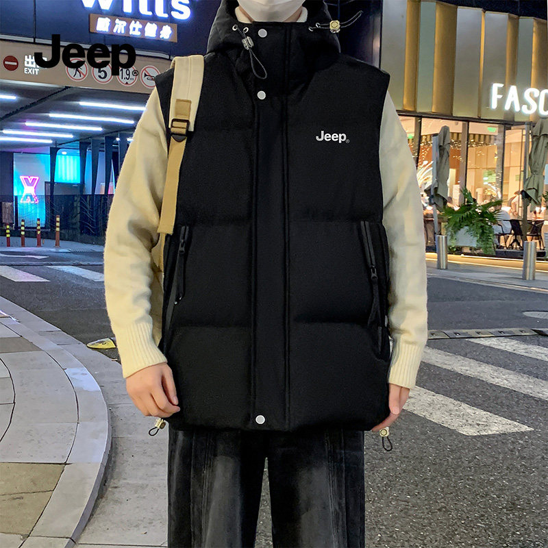 JEEP吉普时尚休闲简约2026新款运动男士连帽保暖立领羽绒马甲外套