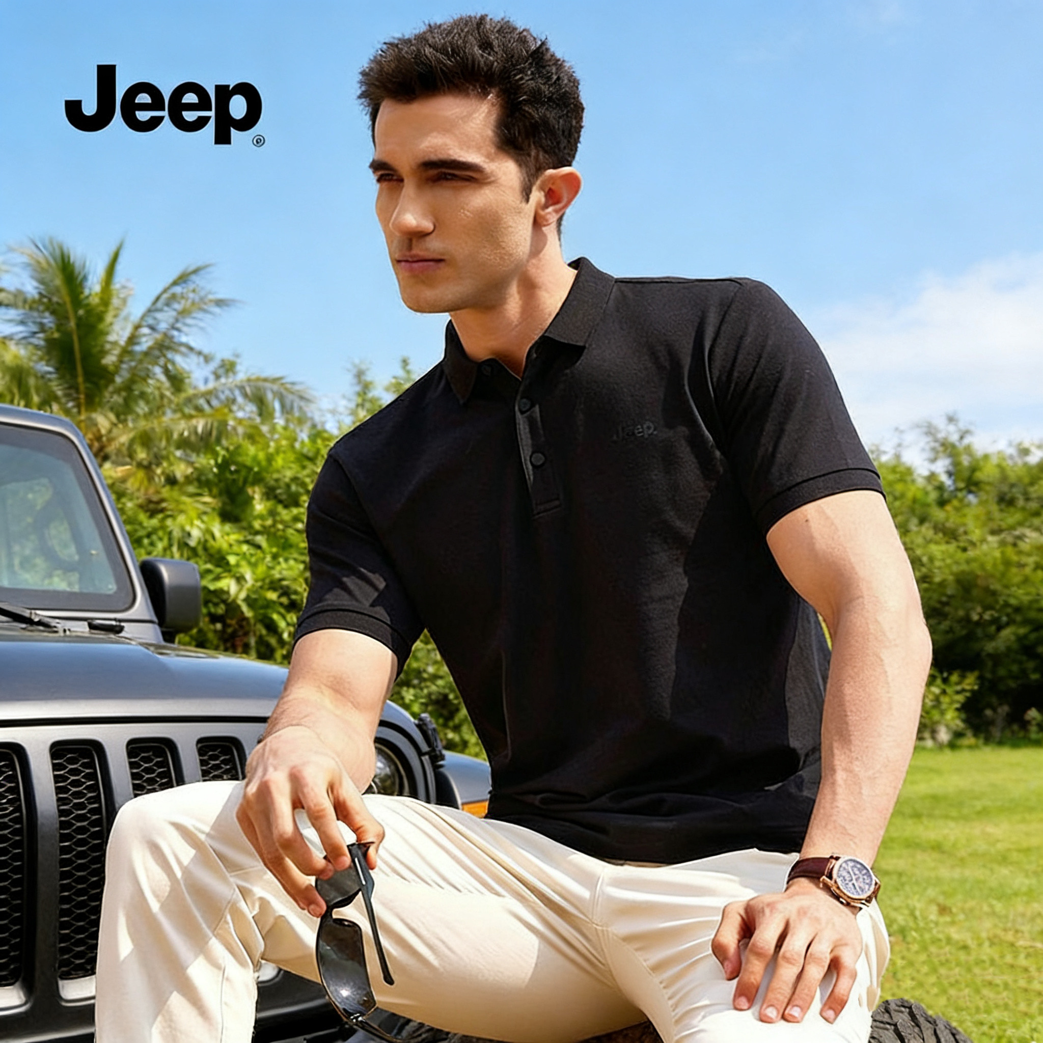 JEEP吉普POLO衫经典百搭简约舒适轻薄运动透气休闲男士短袖夏款